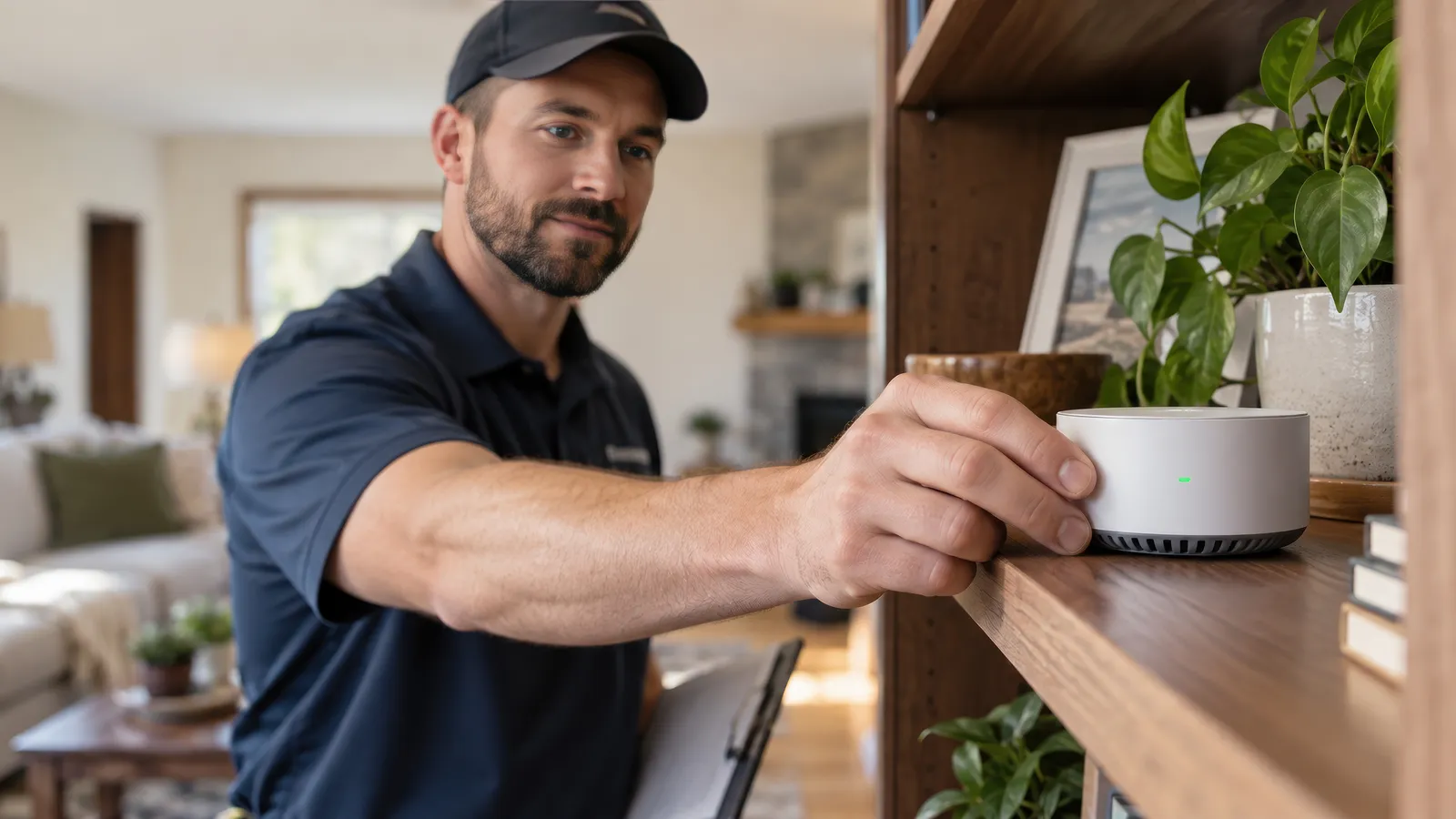 En tekniker mäter radon i Tibble